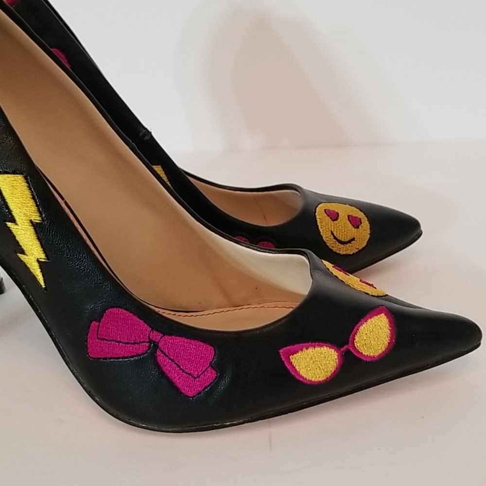 Betsey Johnson Black Heels with Pink and Yellow Accents - Picture 10 of 10